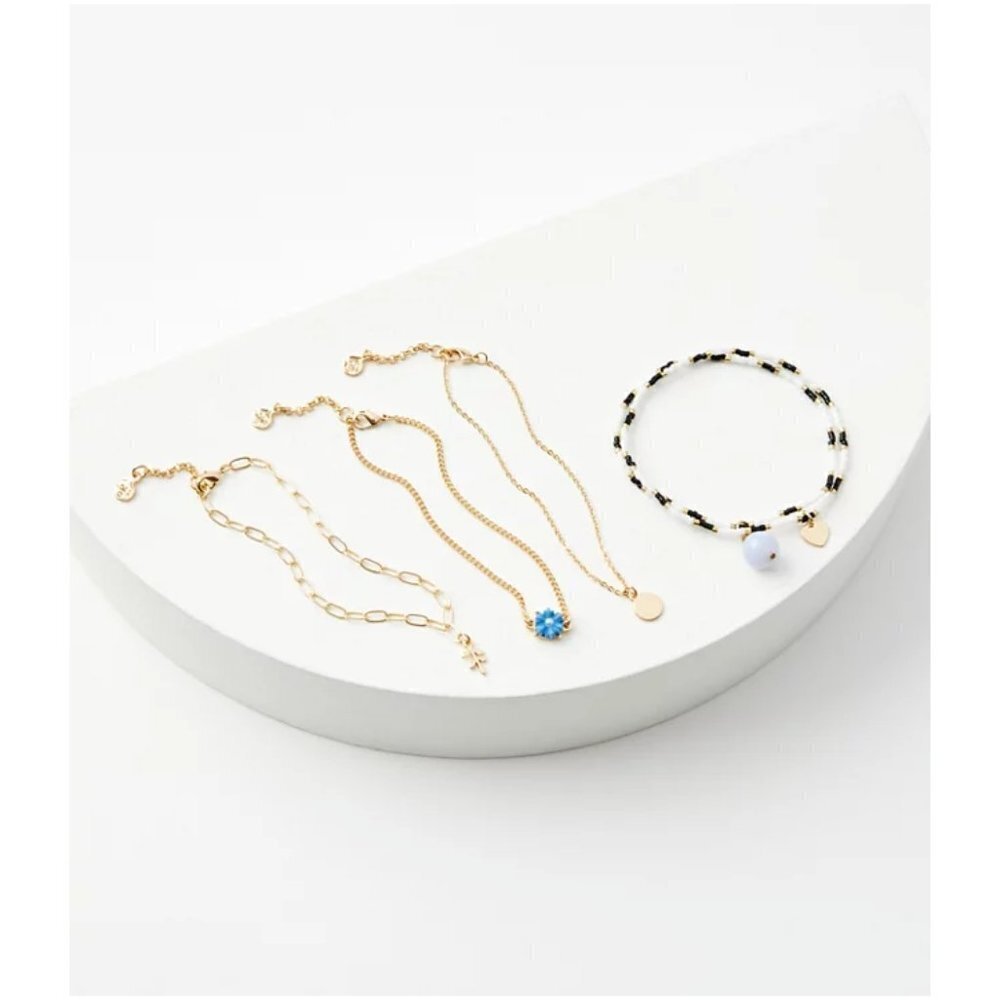 Ann Taylor LOFT Womens One Size‎ Fits Most Nautical Beaded Bracelet Set Gold $35